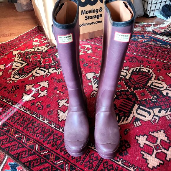 Hunter Rag & Bone Plum Tall Rainboots with Zipper Sz 8 - Picture 2 of 8